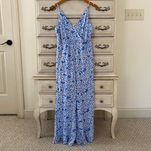 Vici Blue Floral Wrap Jumpsuit